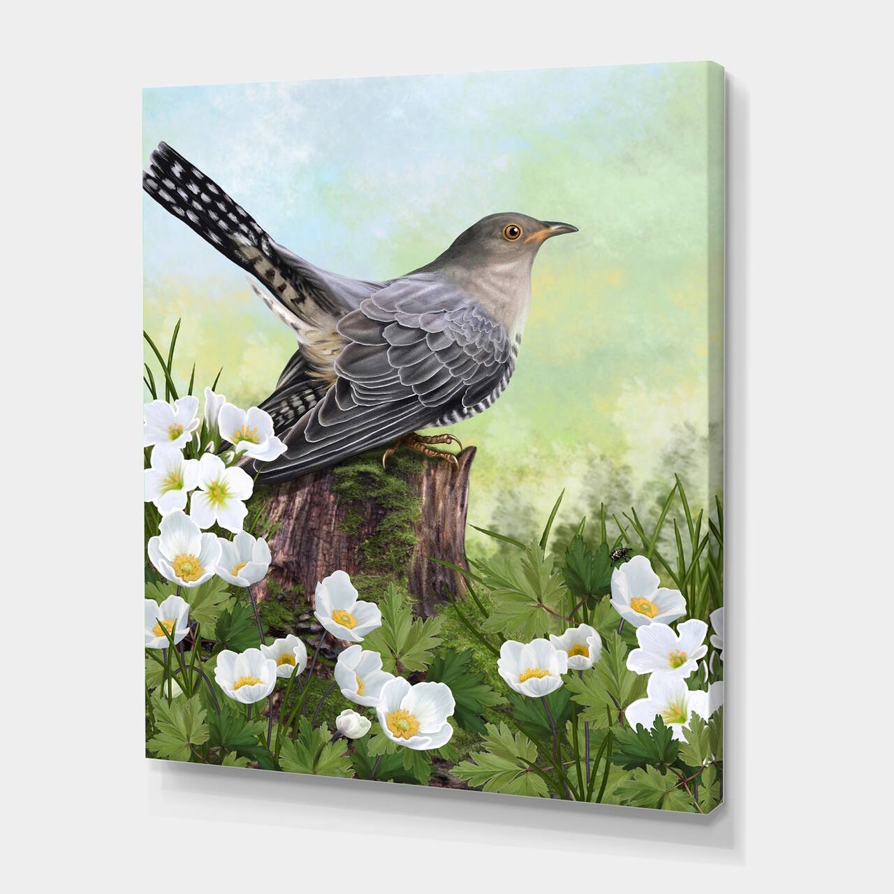 Designart - Cuckoo Bird On An Old Stump - Traditional Canvas Wall Art Print